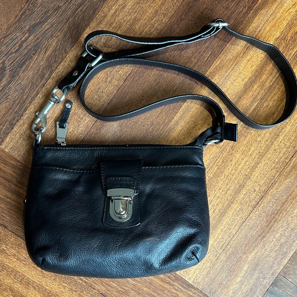 Brown’s leather cross-body bag. Not too big, not too small.